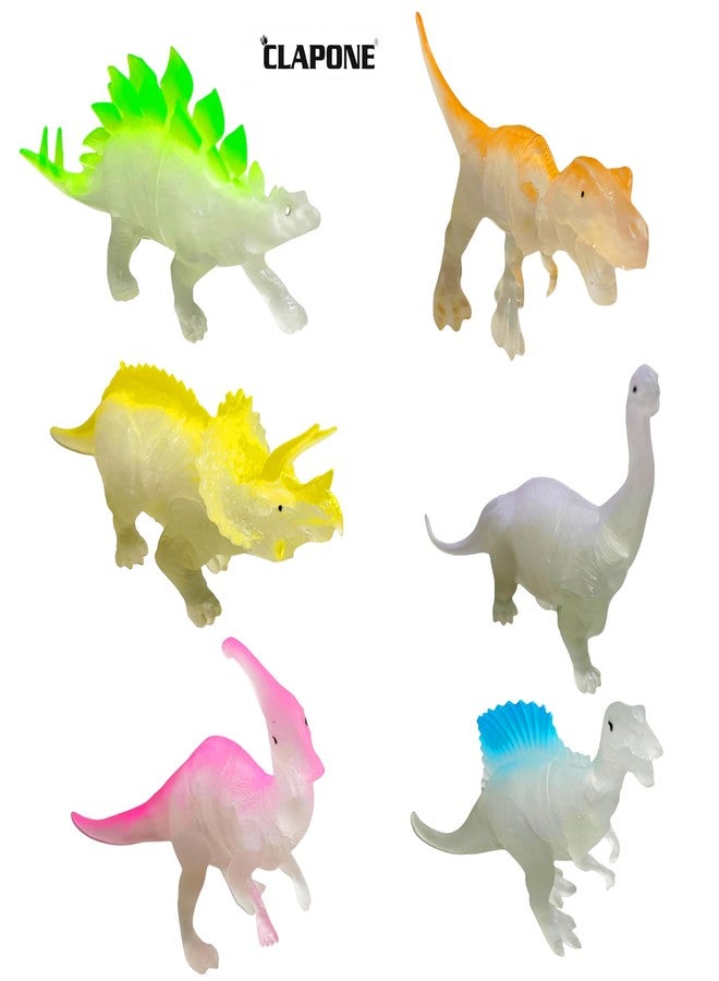 CLAPONE 6 Pcs Glow in Dark Mini Dinosaur Toy Set for Kids - Dino Action Figure Cupcake Toppers, Party Favors, Goody Bag Fillers, Classroom Prizes & Birthday Decorations for Boys & Girls - Image 3